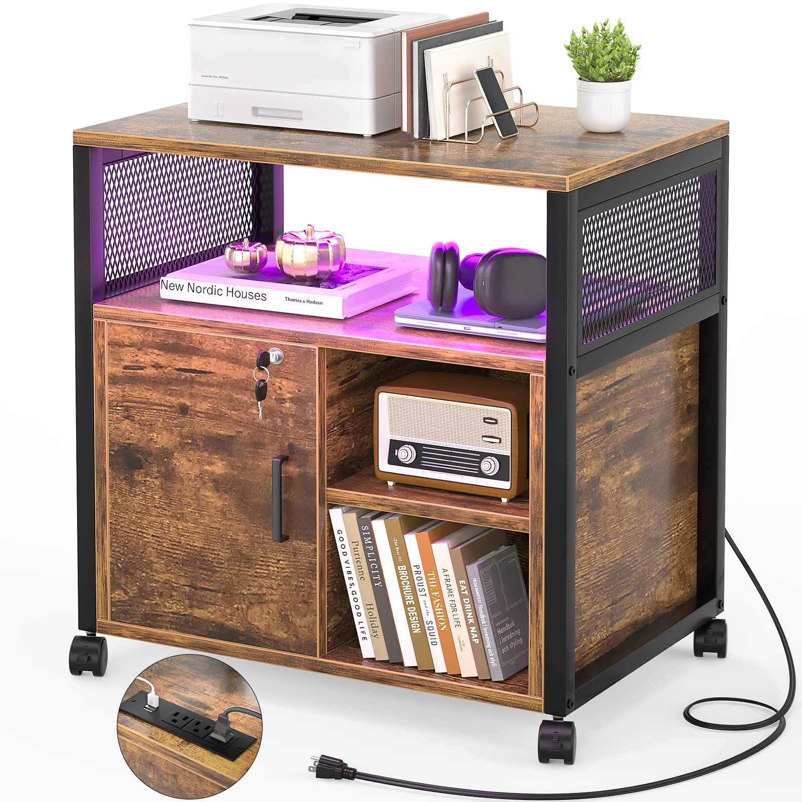 Amazon.com: Unikito File Cabinet with LED Lights and Power Outlets